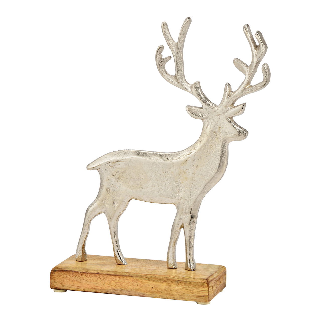 Deer on mango wood base of metal silver (W/H/D) 21x27x6cm