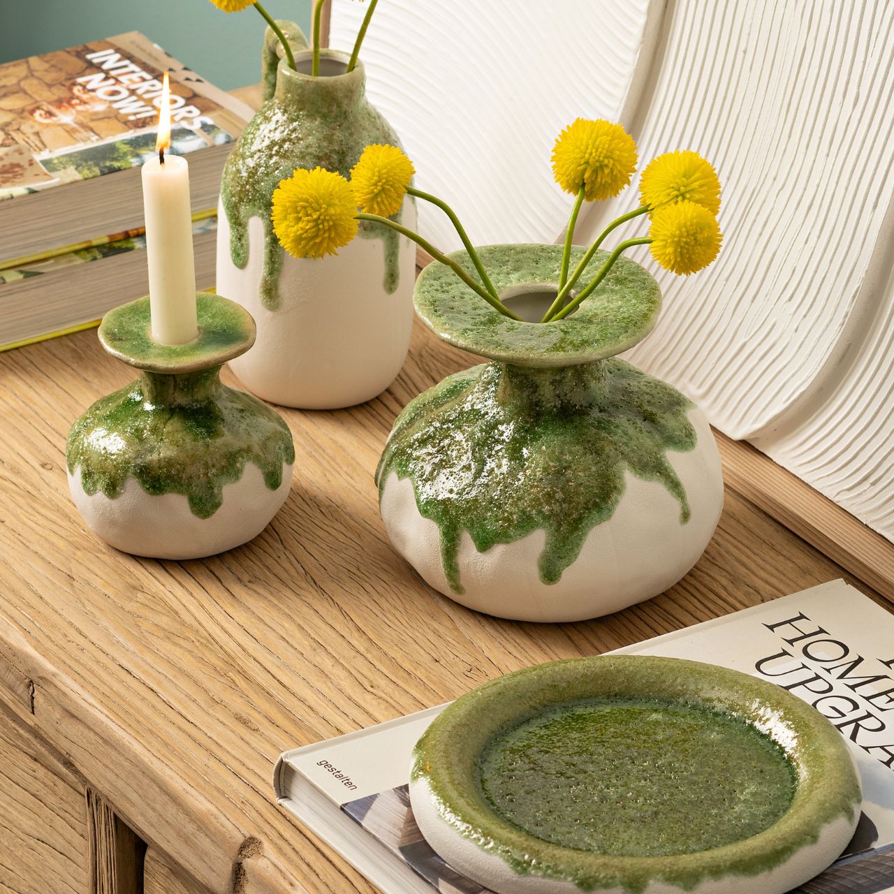 Assiette décorative en céramique, vert (L/H/P) 20x2x20cm Assiette décorative en céramique, vert (L/H/P) 20x2x20cm