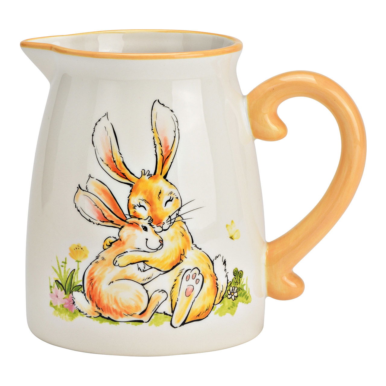 Pichet avec décor lapin en céramique abricot, blanc (L/H/P) 15x18x12cm Pichet avec décor lapin en céramique abricot, blanc (L/H/P) 15x18x12cm