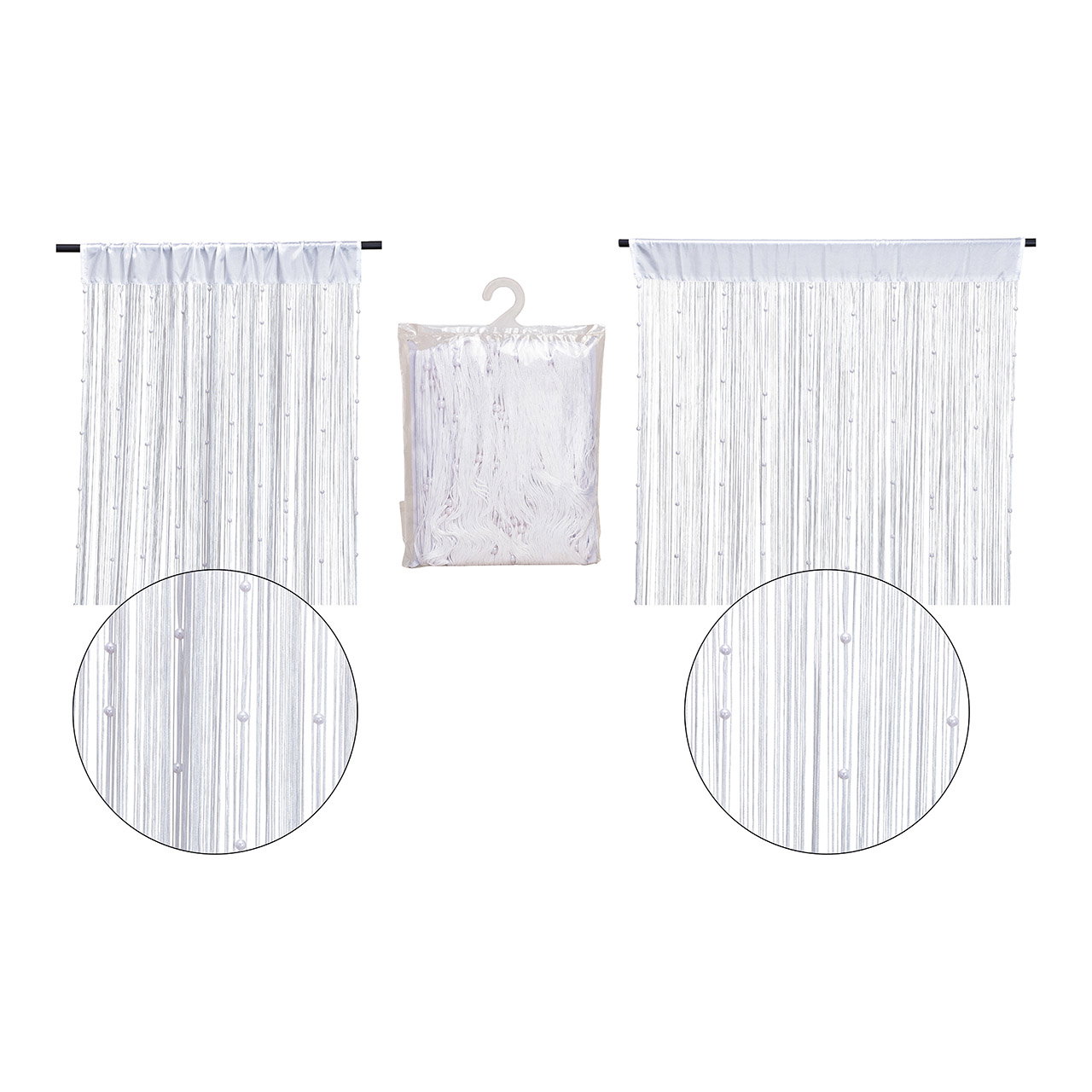 Fadenvorhang mit Perlen, aus Textil Weiß (B/H) 90x210cm Dekoration für Zuhause, Leinen