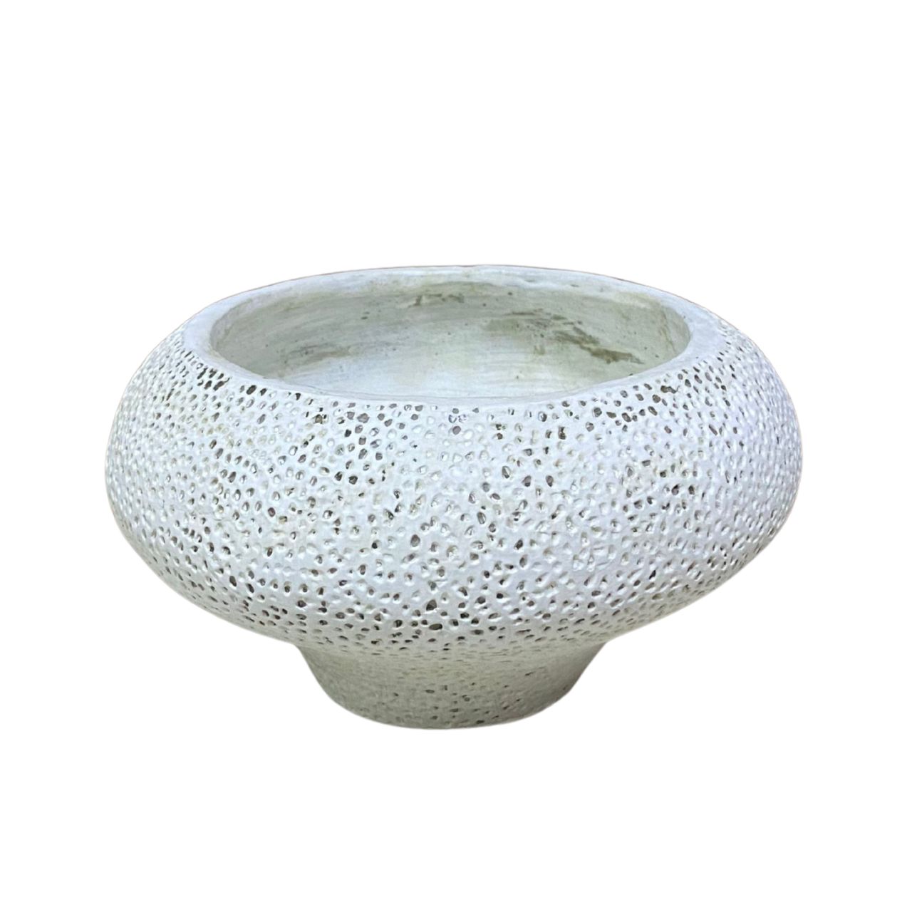 Ciotola decorativa in cemento bianco (L/A/P) 18x10x18 cm Vase, Bulbouser Vase, Tonware/Tor pottery, Durchbrochene Textur, Steingut