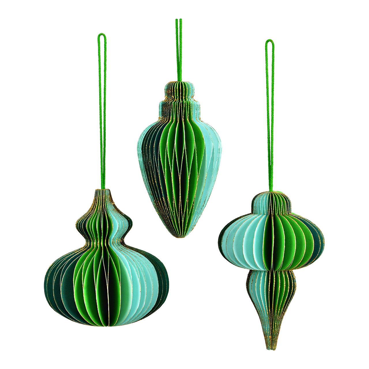 Honeycomb hanger made of paper/cardboard, 3-fold, green (W/H/D) 5x8x5cm Zubehör, Ohrring, Schmuck, Kunst, Ornament