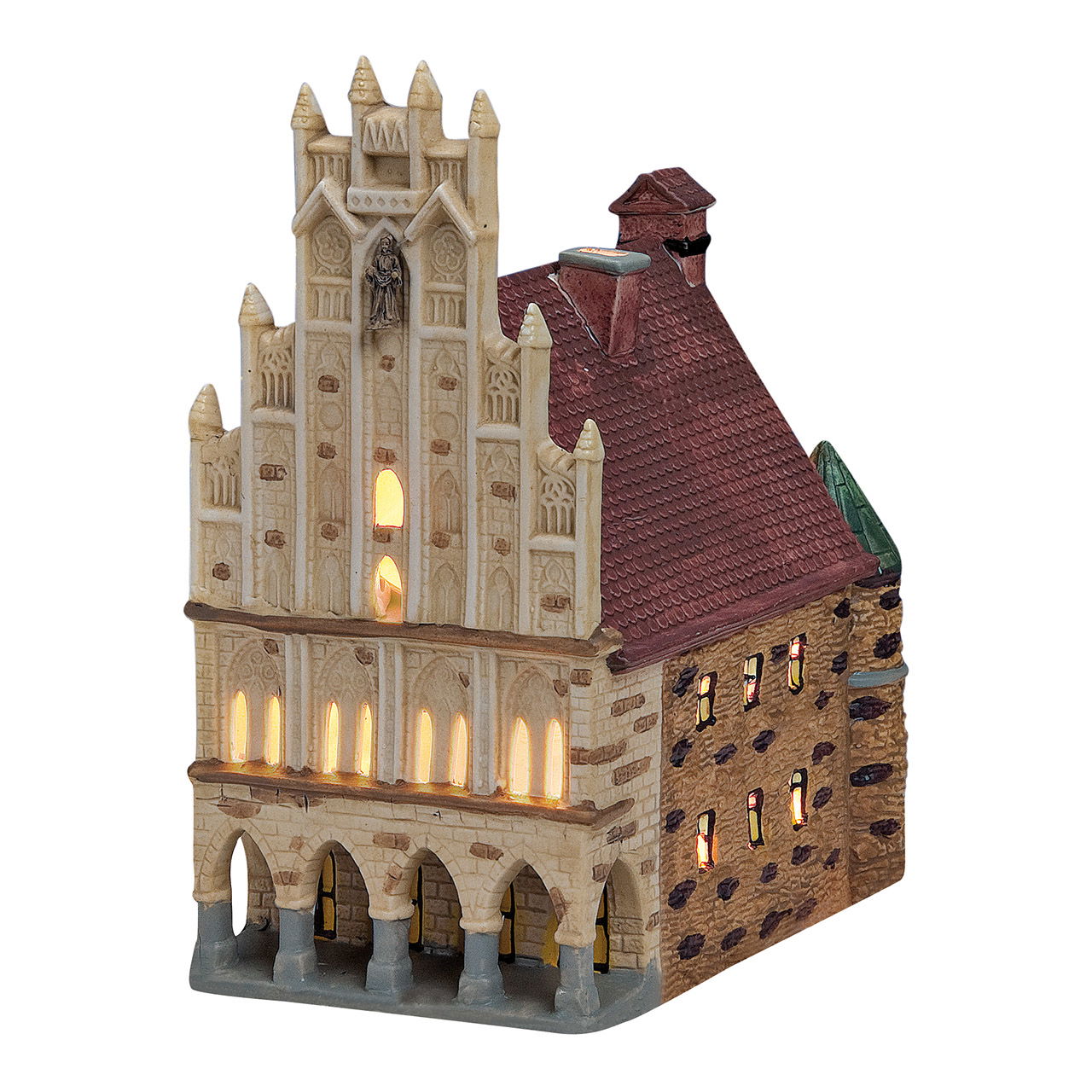 Wurm Lichthaus Rathaus Münster aus Porzellan, Braun/Rot (B/H/T) 17x14x15cm