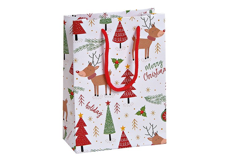 Sacchetto regalo di carta/cartone alce Buon Natale colorato (L/H/D) 11x16x6cm