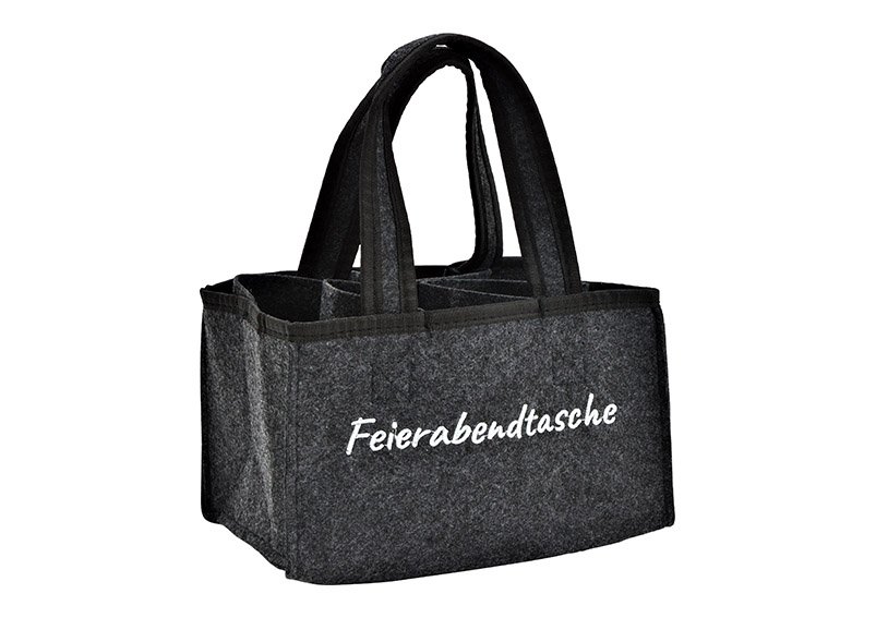Bottle bag with 6 compartments, Feierabendtasche made of felt, Grey (W/H/D) 24x15x5cm
