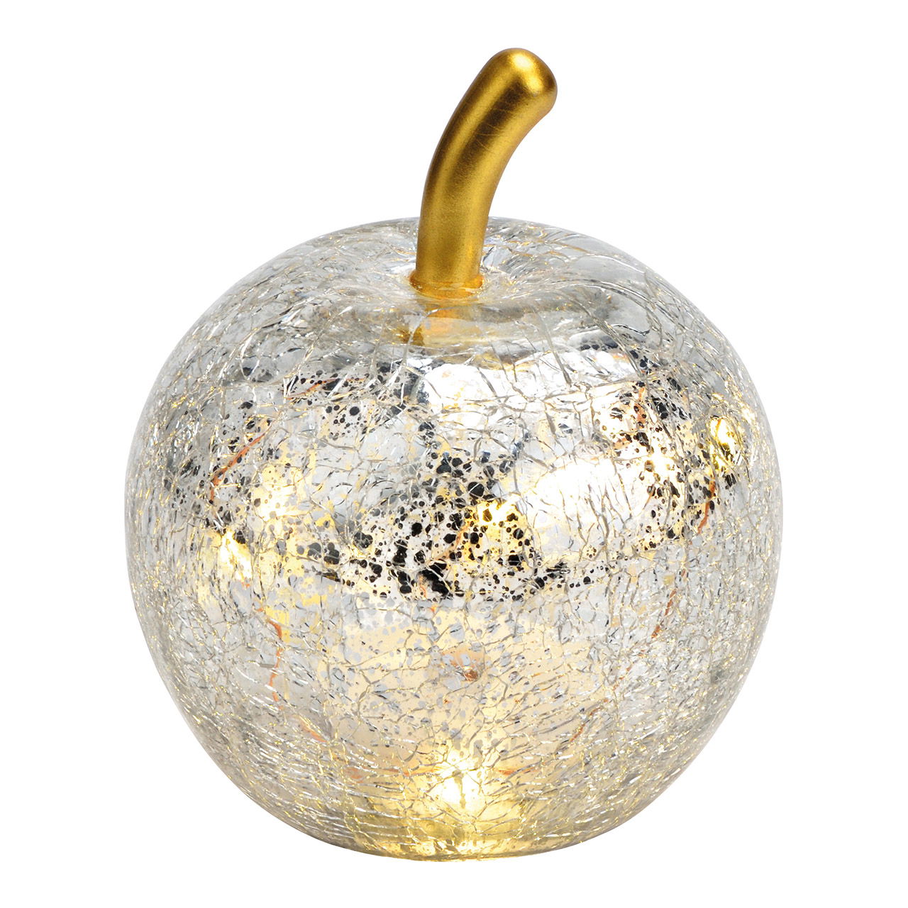 Pomme avec 5 LED en verre argenté (L/H/P) 7x9x7cm avec minuterie, fonctionnement sur piles CR2032 exclusif