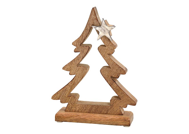 Présentoir sapin avec décor étoile en métal en bois de manguier marron (L/H/P) 17x23x5cm