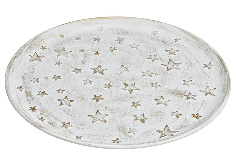 Plate stars decor of wood white, gold (W/H/D) 40x2x40cm