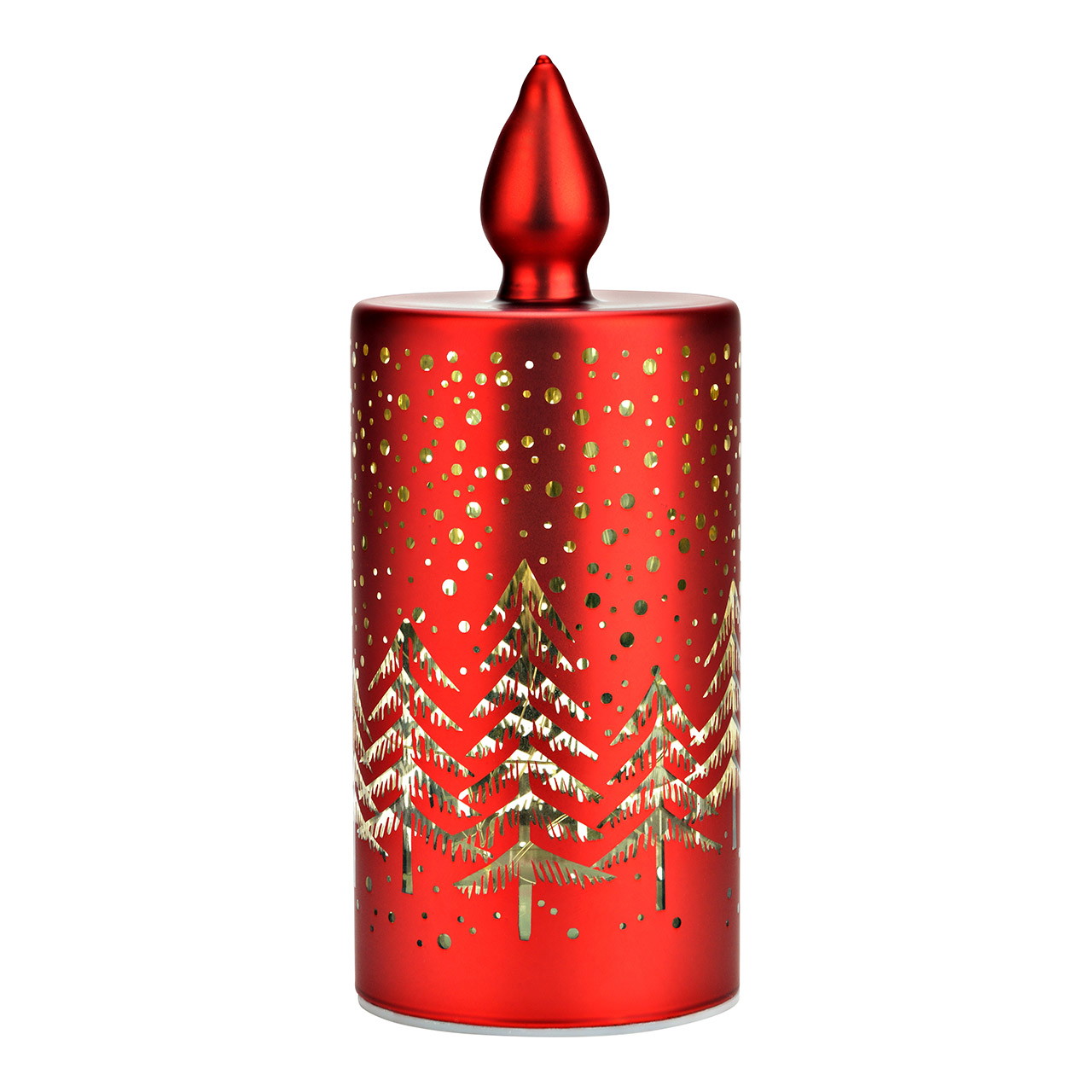 LED Lichtkerze Winterwald Dekor aus Glas, Rot (B/H/T) 8x20x8cm mit Timer, Batteriebetrieb 3xAA nicht enthalten LED Lichtkerze Winterwald Dekor aus Glas, Rot (B/H/T) 8x20x8cm mit Timer, Batteriebetrieb 3xAA nicht enthalten