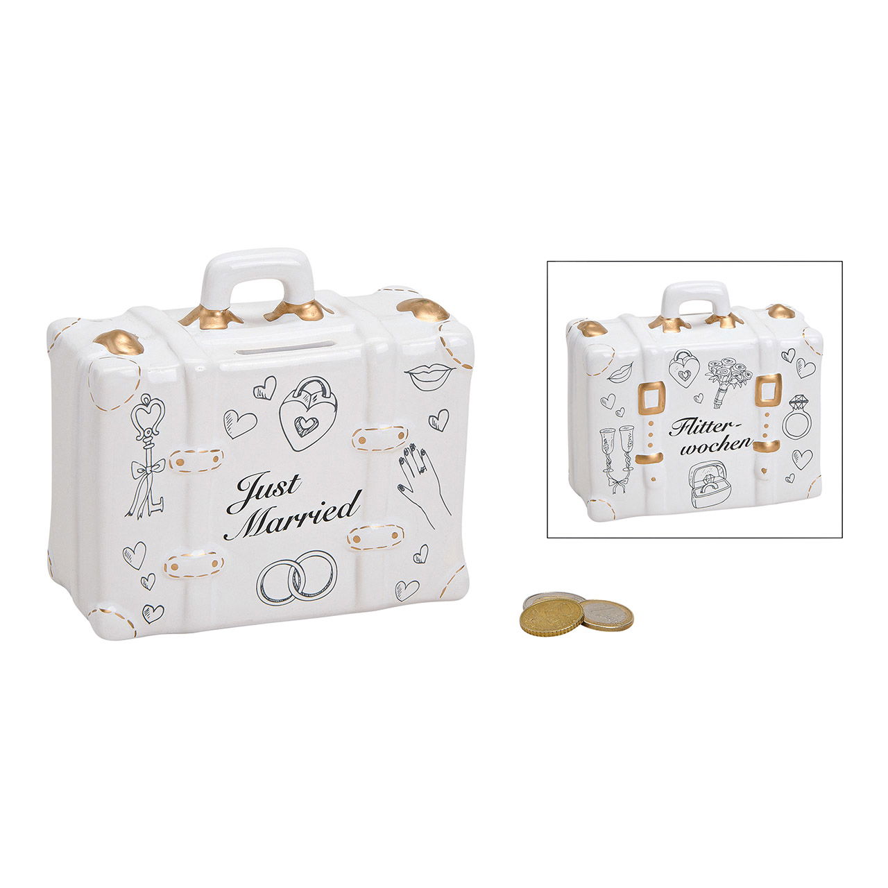 Money box suitcase Just married Ker. 14x6x13cm Tasche