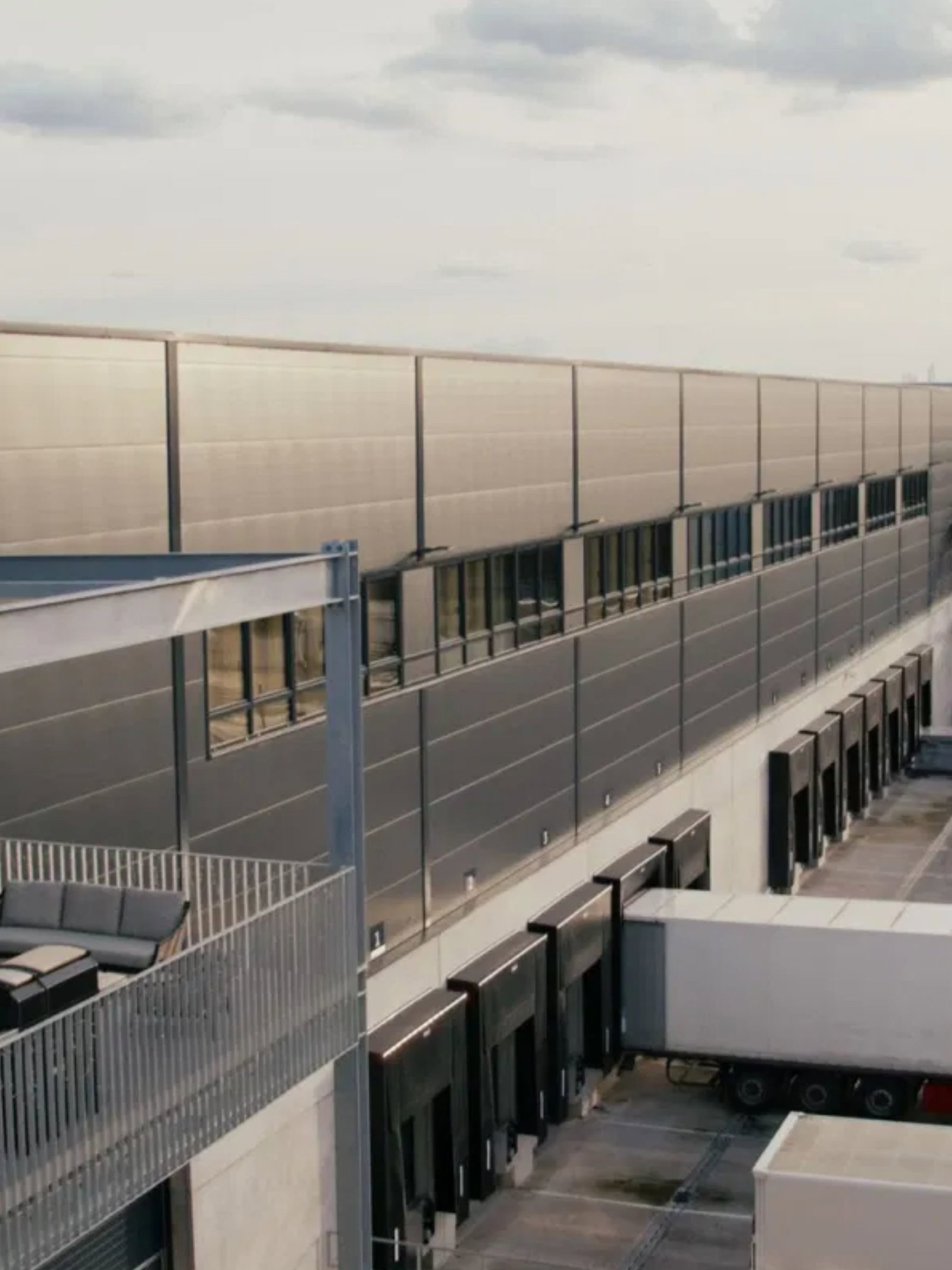 airport, loading dock, trailer, building exterior, glass facade
