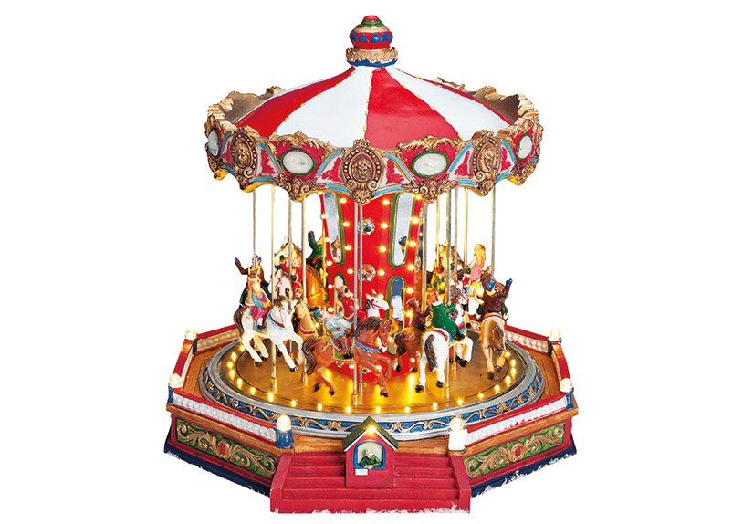 Carrousel avec lumière, musique, mouvement. Carrousel, en poly, 36x35x34cm