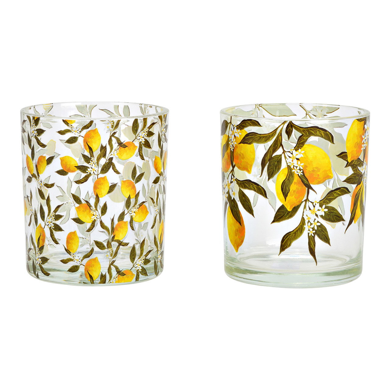 Windlicht Zitronen Dekor aus Glas, 2-fach, Gelb/Grün (B/H/T) 7x8x7cm Windlicht Zitronen Dekor aus Glas, 2-fach, Gelb/Grün (B/H/T) 7x8x7cm