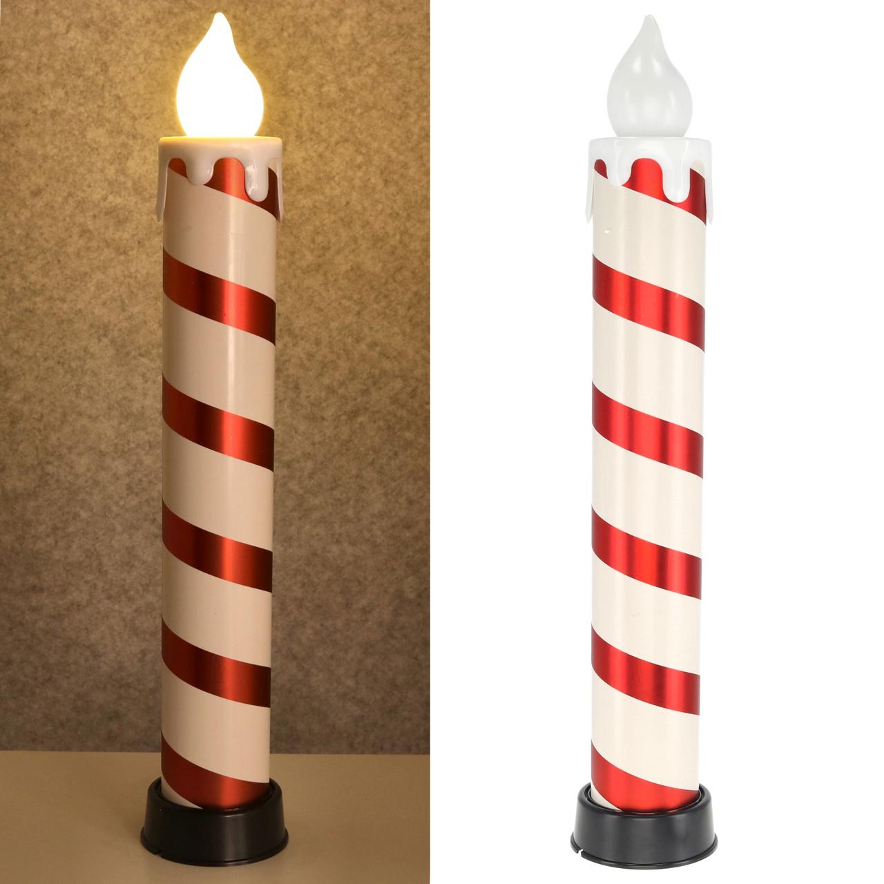 LED Kerze, rot/weiß, ca. 83cmH Kunststoff, exkl. 3xAA Batterien, An- / Ausschalter, Hangtag B:14cm H:83cm T:14cm Kerze, Dynamit, Waffe