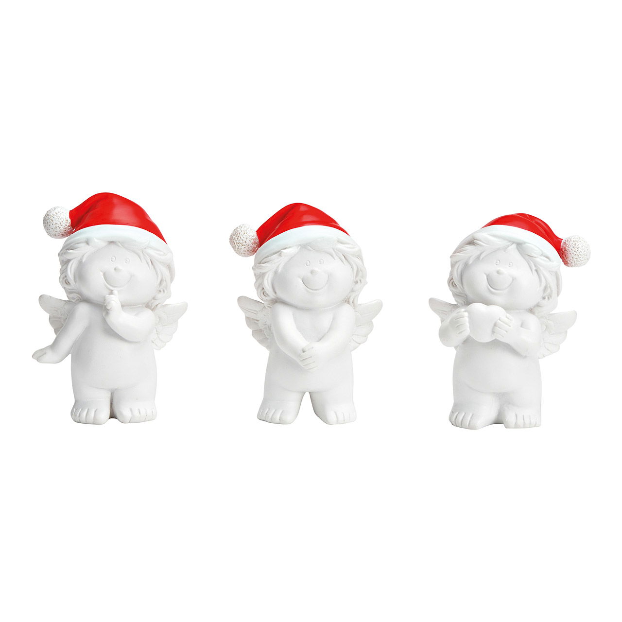 Angel with Christmas hat from poly white 3-fold, (W/H/D) 7x10x6cm