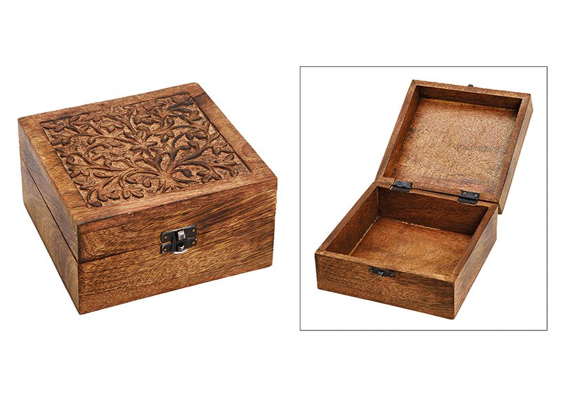Jewelry box, wood, brown, 17x10x17cm