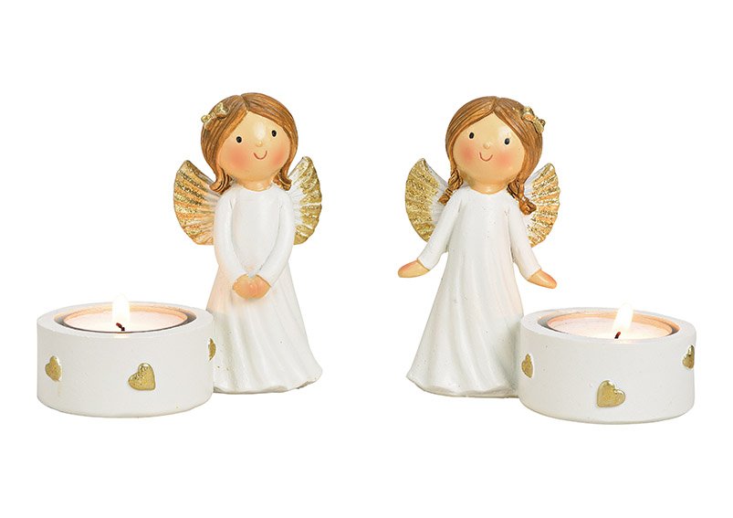 Angel tealight holder made of poly white double, (w / h / d) 10x9x5cm