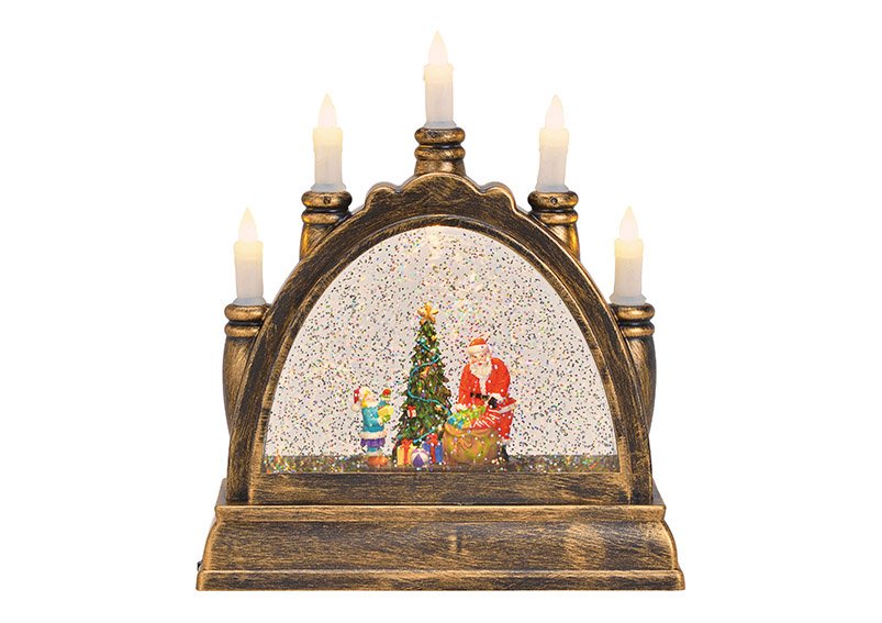 Arc with flickering light,glitter swirl, santa claus decor, with timer made of plastic brown (w / h / d) 20x25x8cm
