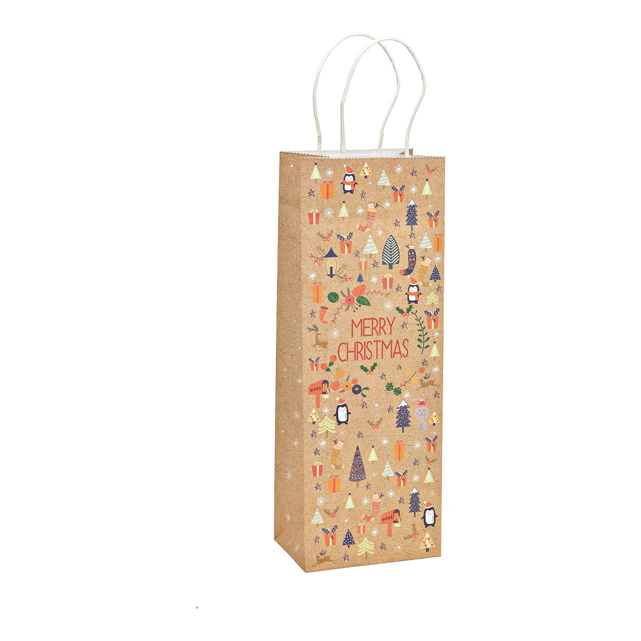 Bottle bag, Christmas decor,made of paper/cardboard brown (W/H/D) 12x35x9cm