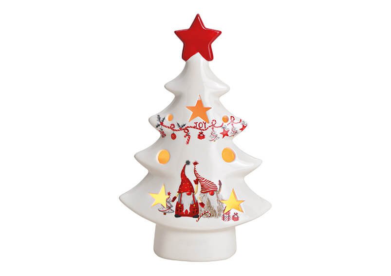 Windlicht Tannenbaum Weihnachtswichtel Dekor aus Keramik Weiß (B/H/T) 15x24x7cm