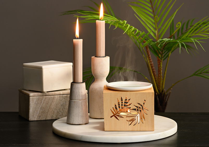 Candle holder made of mango wood white 2-fold, (W/H/D) 6x10x6cm