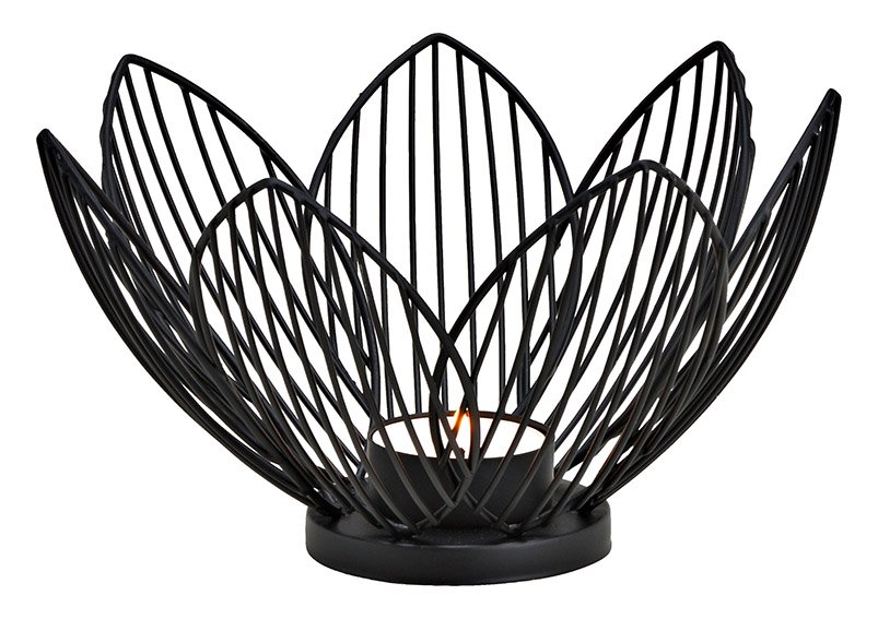 Tealight holder lotus flower metal black (W/H/D) 19x10x19cm