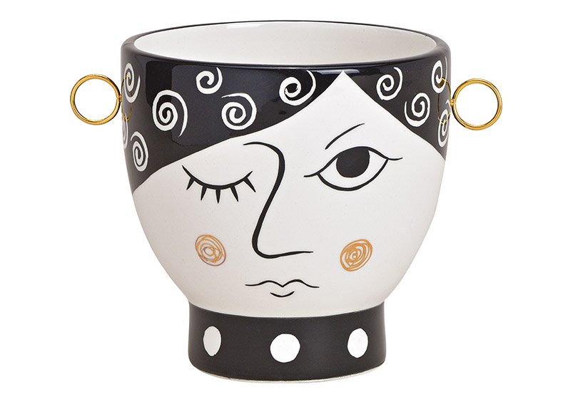 Vase Gesicht aus Keramik Schwarz, weiß (B/H/T) 17x12x13cm