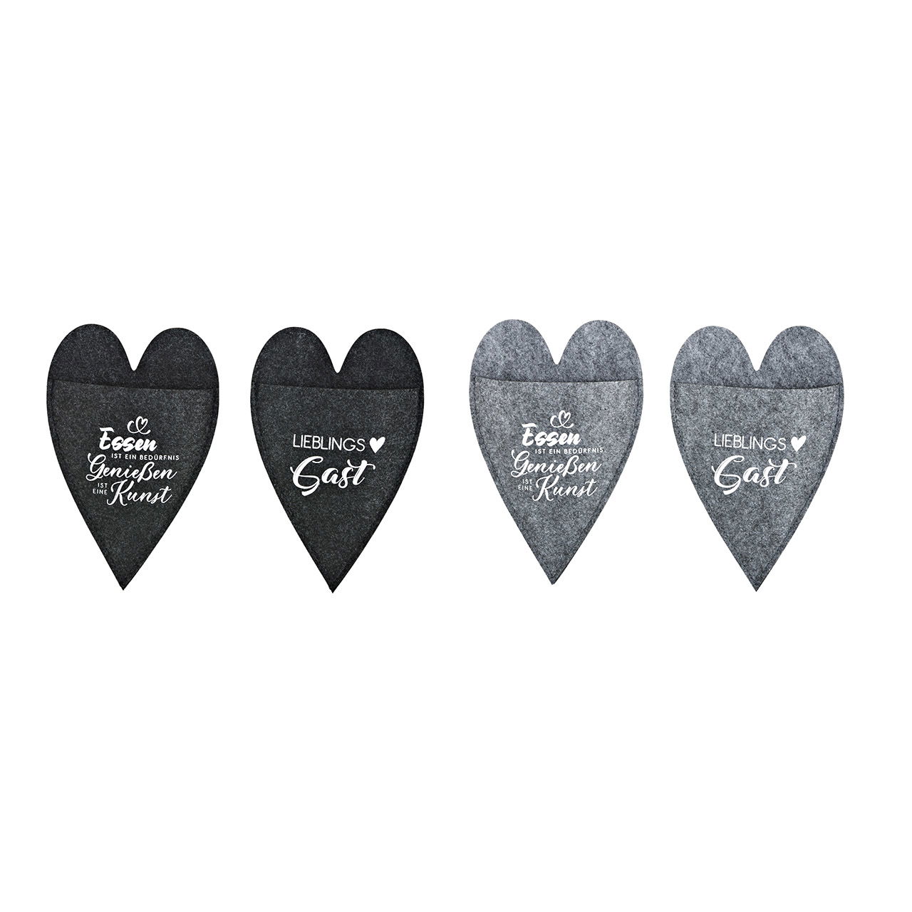 Borsa portaposate con cuore con frase in feltro, 4 pieghe, grigio (L/H) 15x23cm Borsa portaposate con cuore con frase in feltro, 4 pieghe, grigio (L/H) 15x23cm