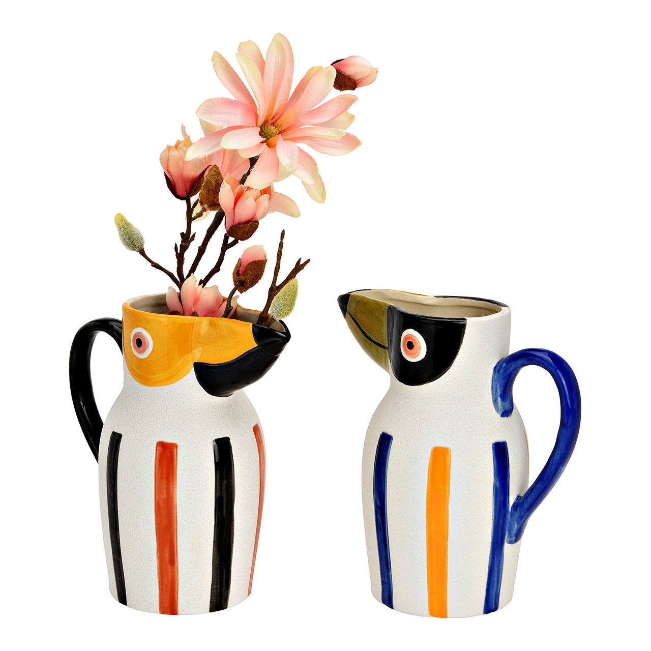 Stoneware parrot vase, 2-fold, colorful (W/H/D) 19x20x11cm Kanne, Tasse, Töpferei, Krug, Vase