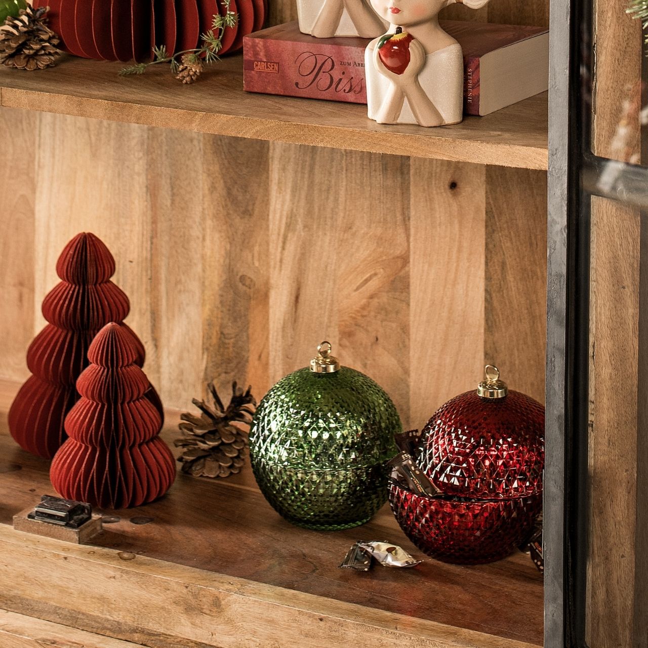 Glazen kerstbal pot, rood (B/H/D) 13x15x13cm Flasche
