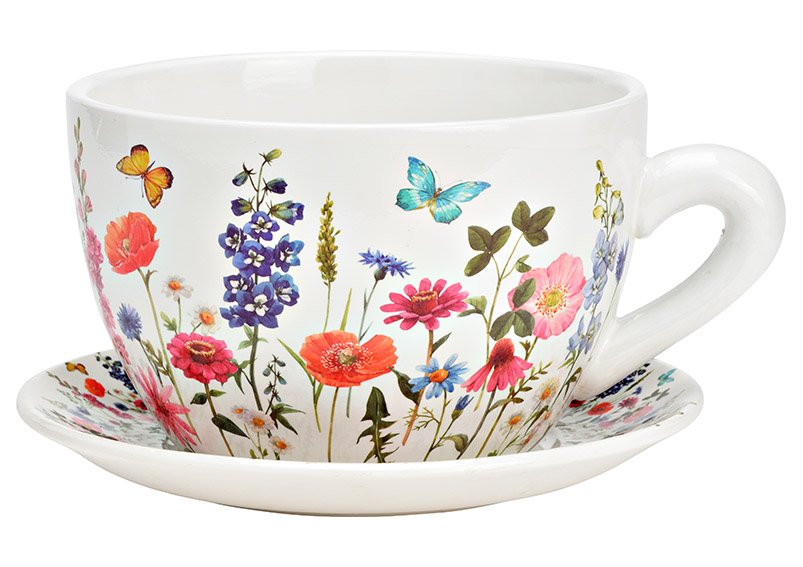 Maceta de cerámica con decoración floral, colorida (An/Al/Fo) 34x16x28cm