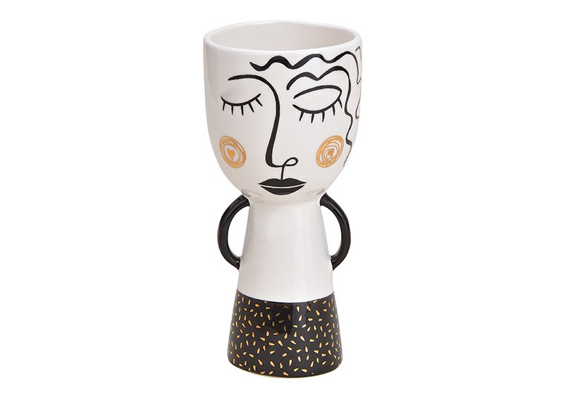 Vase woman ceramic white/black 9x20x9cm