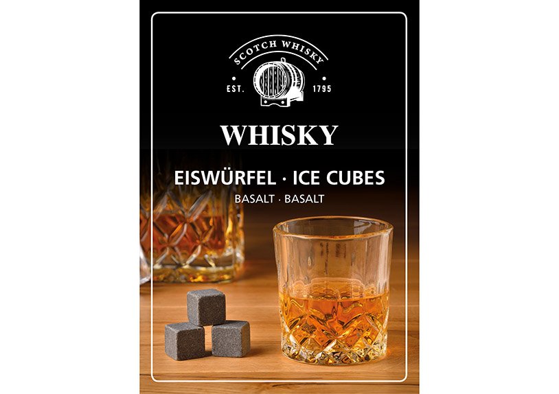 Juego de whisky, cubos de hielo de piedra de basalto 2x2x2cm, 1 vaso 9x8x9cm, 300ml, 1 pinza , de vidrio transparente juego de 8, (c/h/d) 14x20x11cm