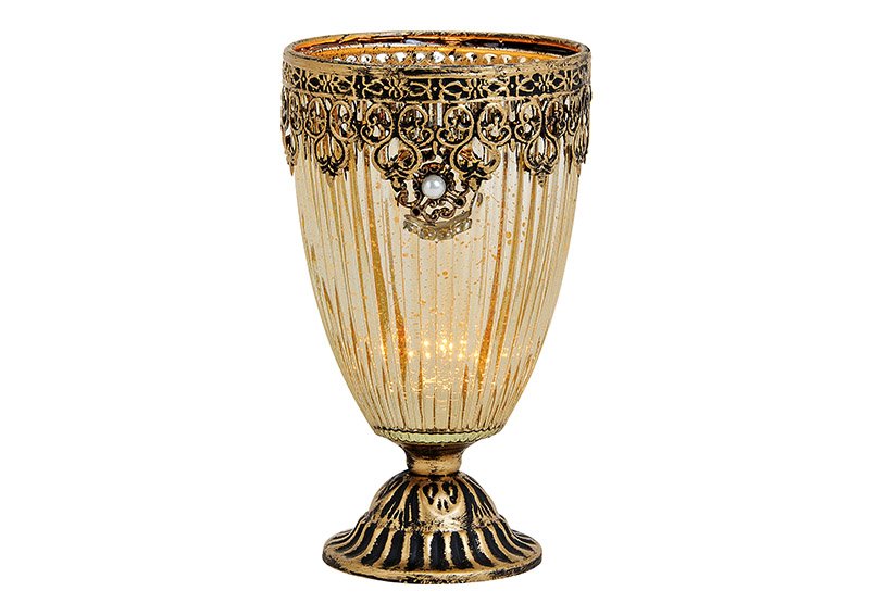 Vento luce Marocco decorazione calice di vetro, metallo oro (w/h/d) 10x15x10cm