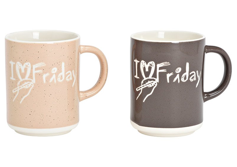 Mug, I love Friday, porcelain pink / pink, gray 2-fold, (W/H/D) 13x11x8cm 360ml