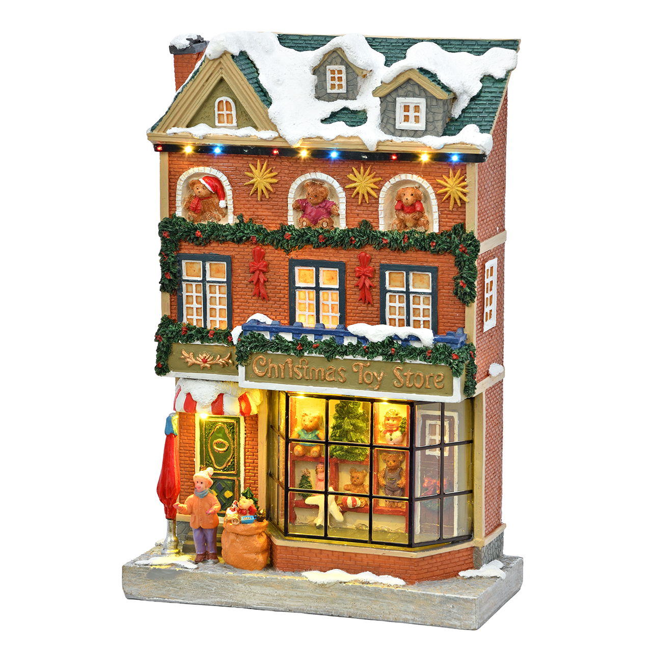 Vetrina natalizia con poli LED colorati (W/H/D) 16,7x25x7,5 cm adattatore IP44, escl. 3xAAA Essen, Süßigkeiten, Gebäude, Person, Plätzchen