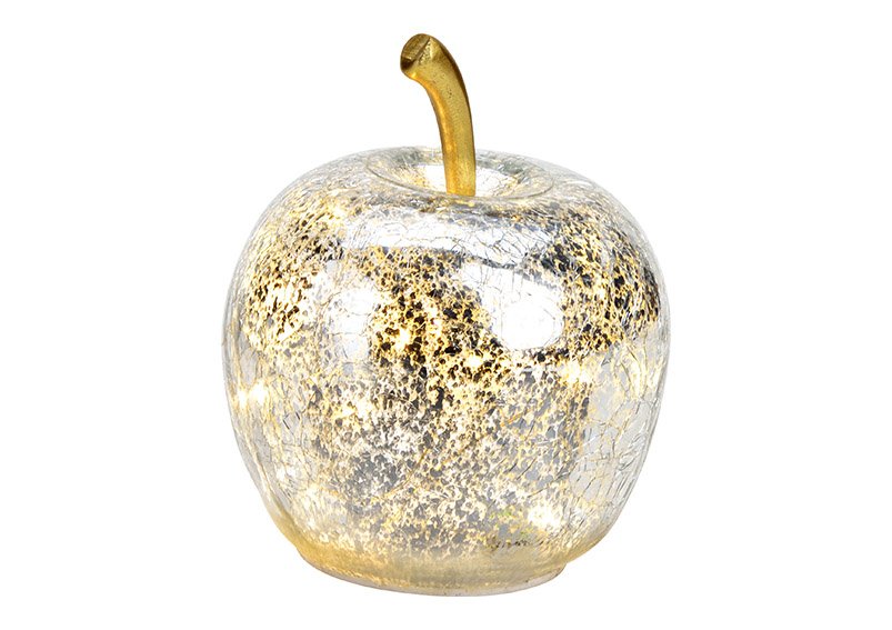 Deko Apfel aus Glas mit Licht 10er LED & Timer, Silber, Ø 11x12 cm