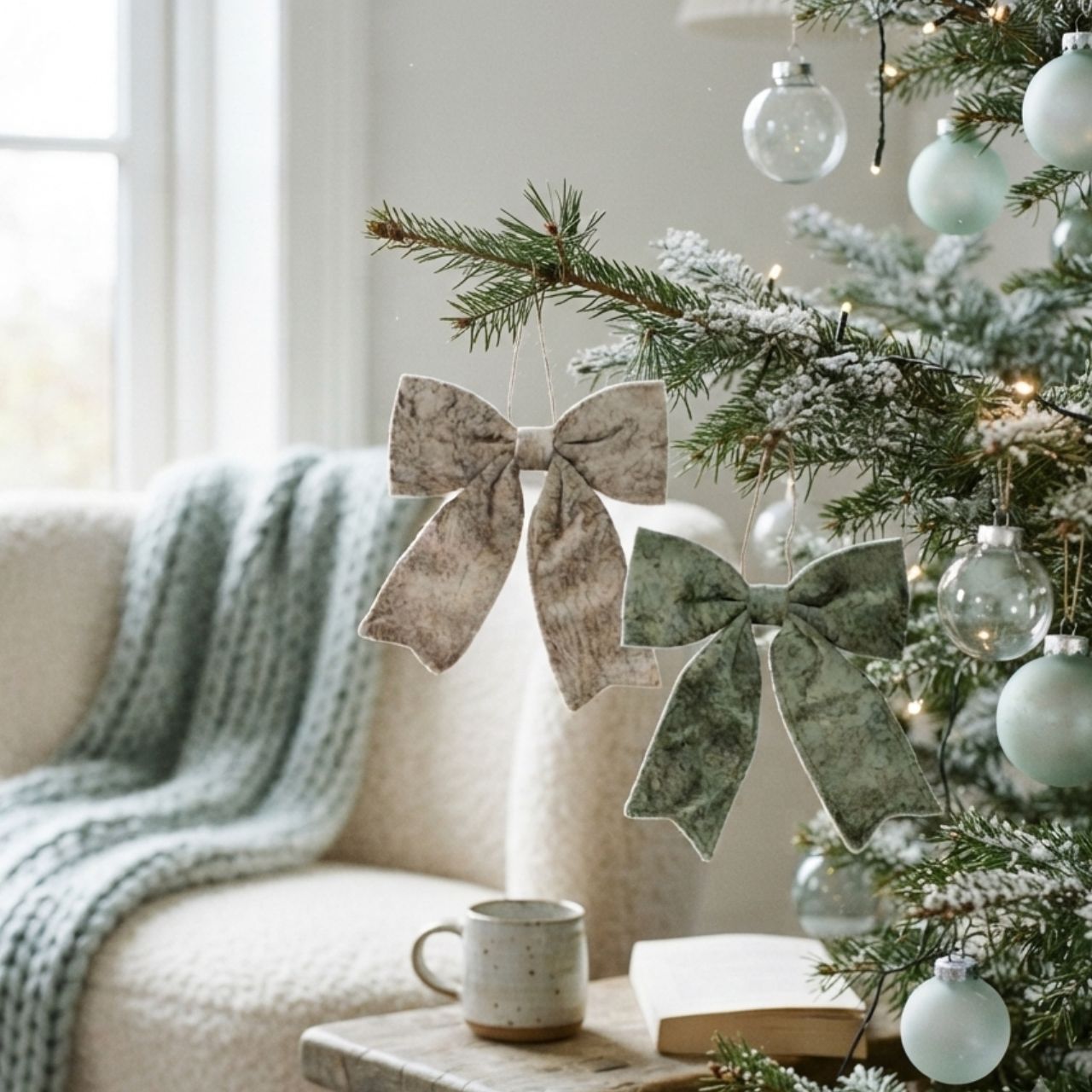Hänger Schleife aus Textil Beige 2-fach sortiert (B/H/T) 24x26x3cm Hänger, Schleife, Velour, Kunststoff-Decor, Weihnachtsdeko