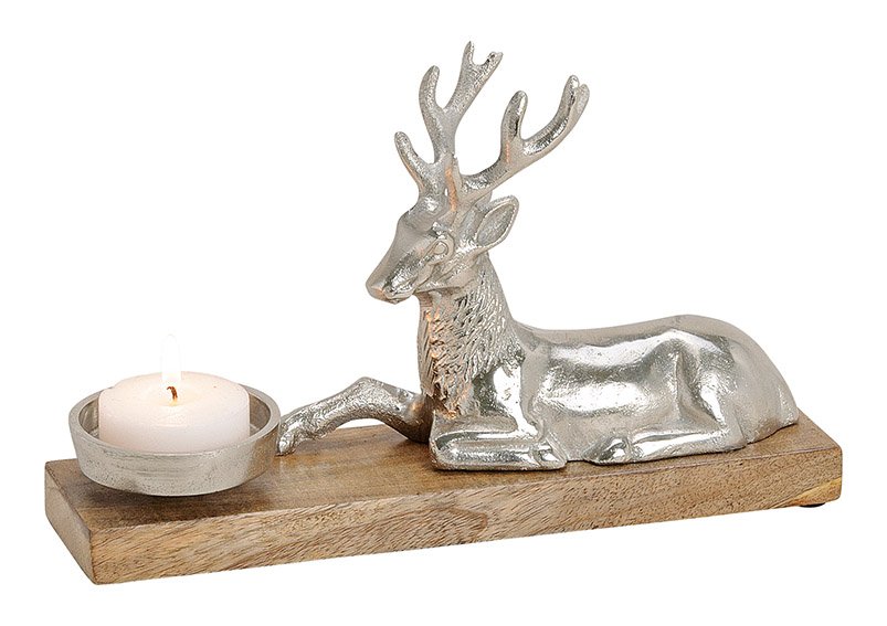 Candeliere motivo cervo legno di mango, metallo marrone, argento (L/H/D) 30x17x8cm
