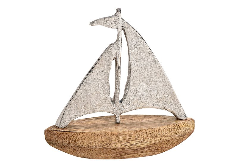Barca a vela in metallo, legno di mango argento, marrone (L/H/D) 17x17x6cm