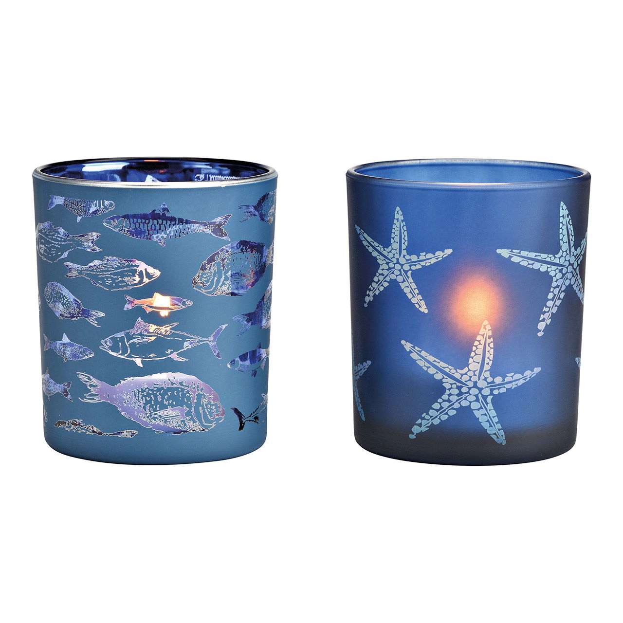 Windlicht Maritim aus Glas blau 2-fach, (B/H/T) 9x10x9cm Windlicht Maritim aus Glas blau 2-fach, (B/H/T) 9x10x9cm