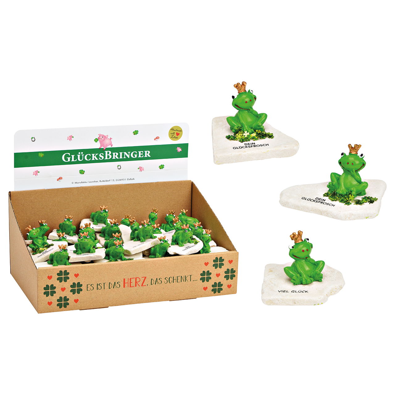 Glücksfrosch auf Naturstein aus Poly grün 3-fach,
