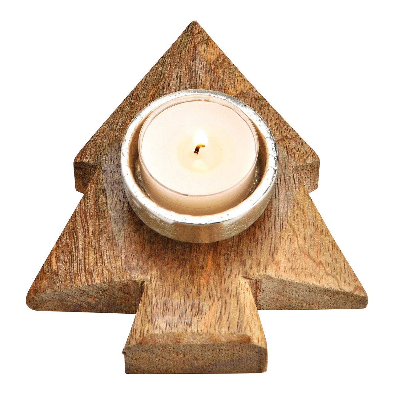 Lanterna Tealight in metallo, legno di mango argento, marrone (L/H/D) 11x5x12cm