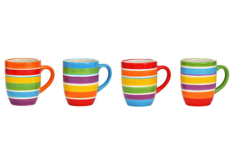 Mug striped ceramic colorful 4-fold,250ml (W/H/D) 12x12x48cm