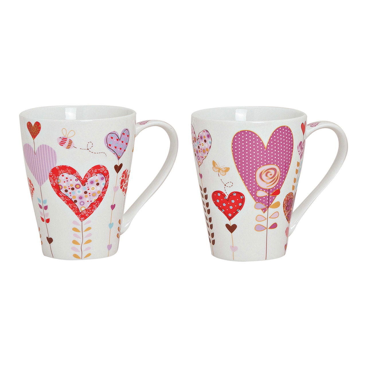 Becher Herzdekor aus Porzellan, 2-fach sortiert, 11 cm, 300 ml Becher Herzdekor aus Porzellan, 2-fach sortiert, 11 cm, 300 ml