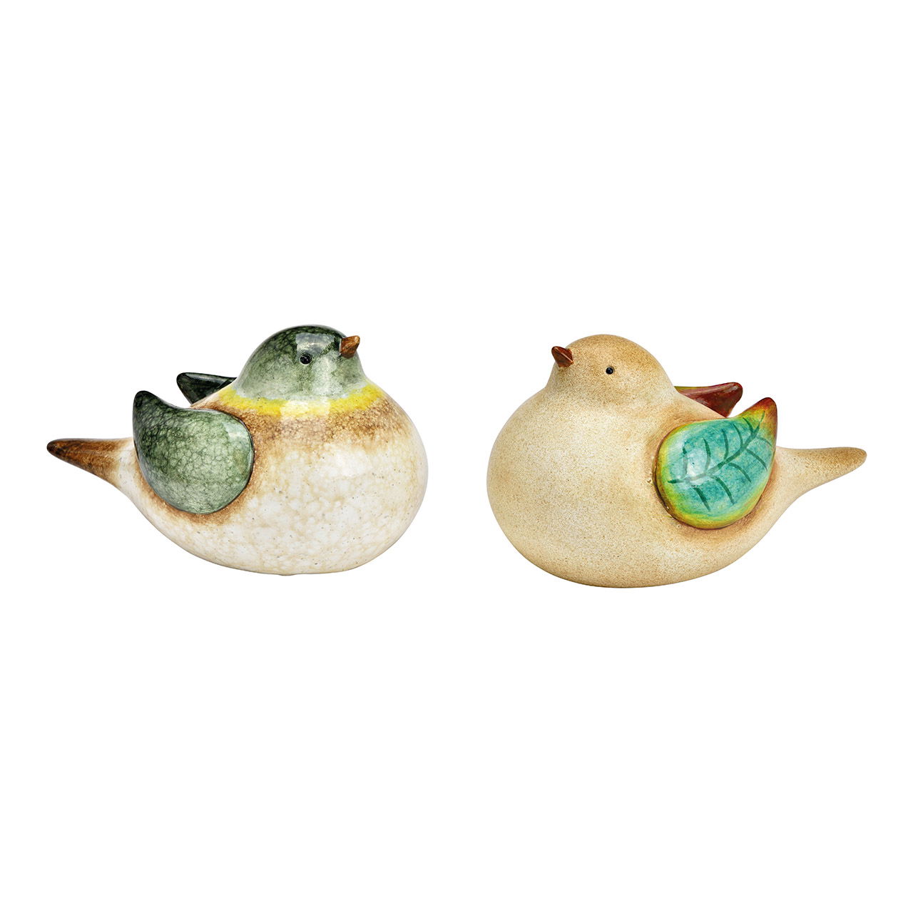 Bird ceramic nature, green 2-fold, (W/H/D) 20x12x13cm