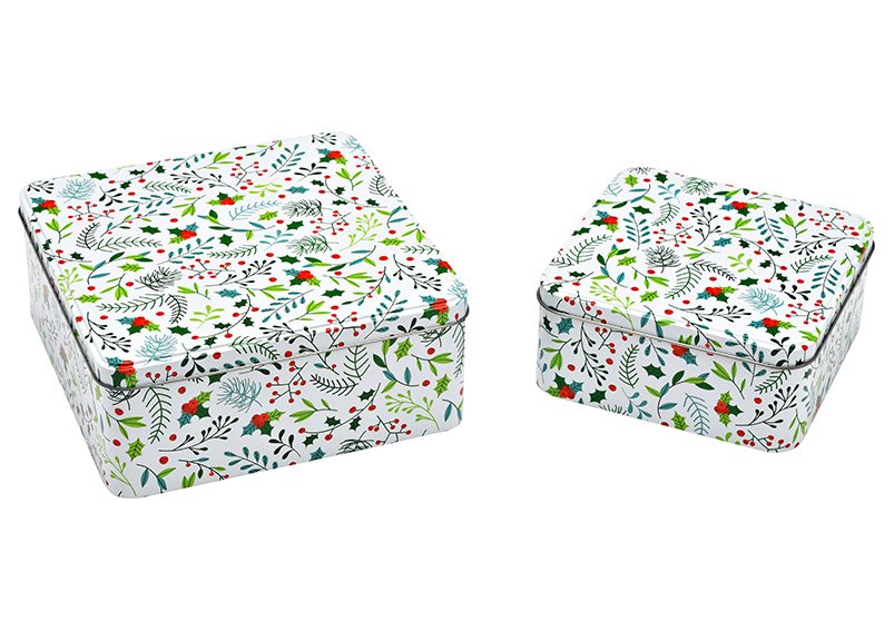 Caja decoración plantas de Navidad set de 2, de metal blanco (A/A/P) 20x8x20cm, 15x7x15cm