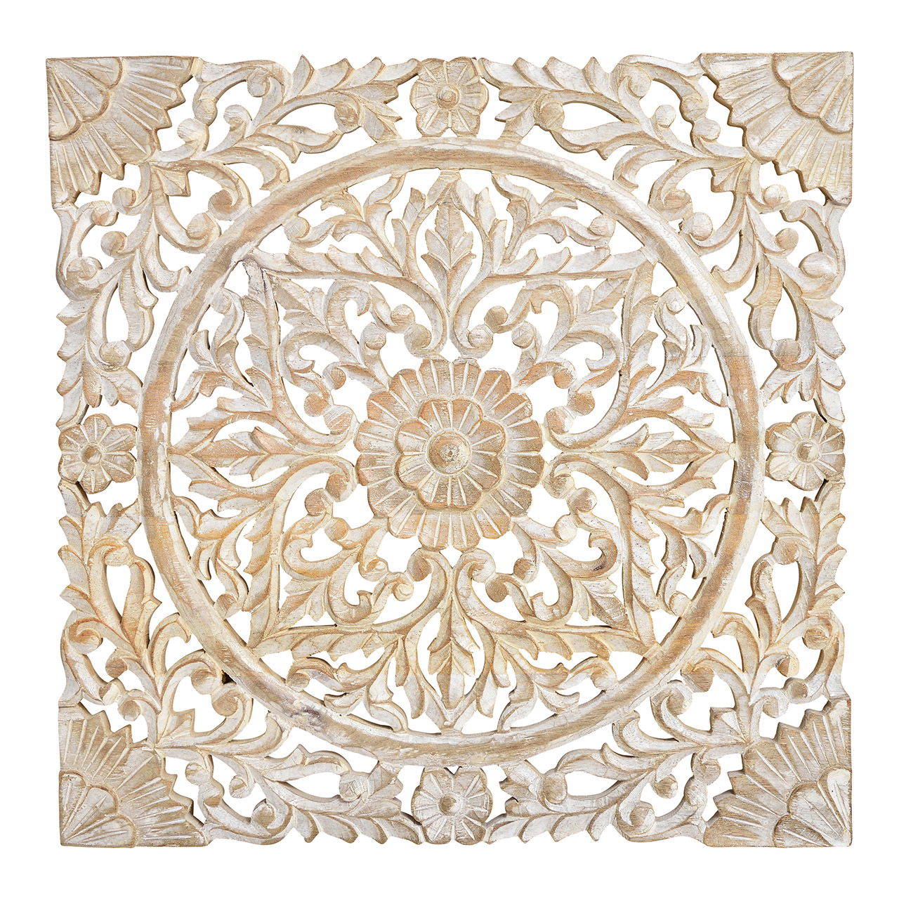 Muurschildering 3D bloemendecor gemaakt van mangohout, wit (B/H/D) 50x50x2cm Muurschildering 3D bloemendecor gemaakt van mangohout, wit (B/H/D) 50x50x2cm