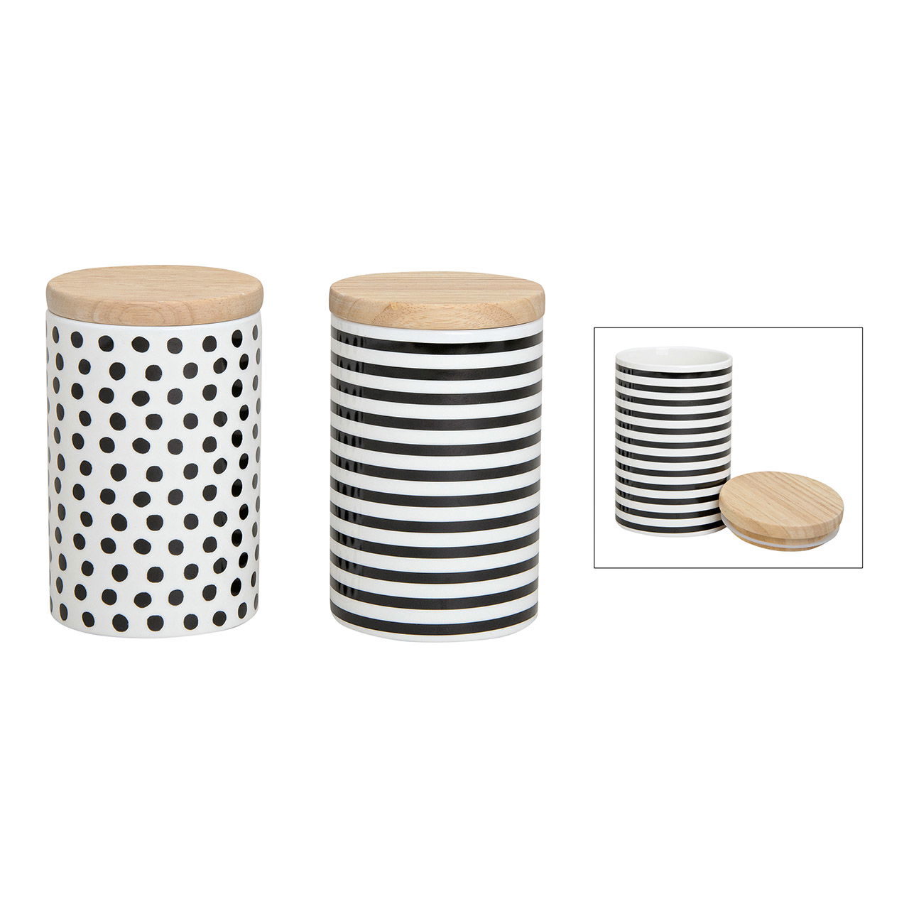 Dots/stripes ceramic storage jar, 2 assorted, W15 x D9 cm Dots/stripes ceramic storage jar, 2 assorted, W15 x D9 cm