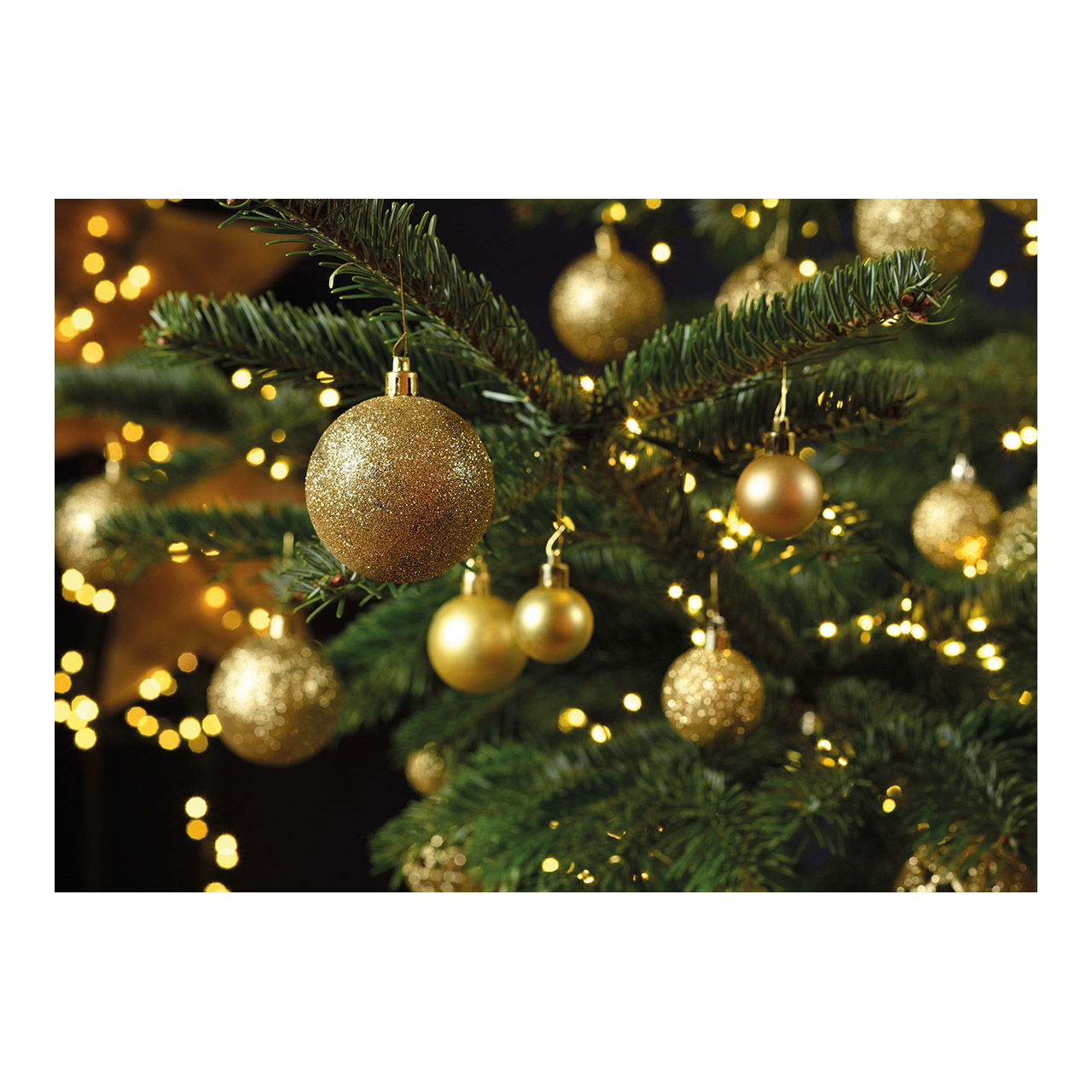 Adornos de Navidad de plástico, lote de 50, dorados Ø3/4/6cm (A/A/P) 23x18x12cm Pflanze, Baum, Weihnachtsdekorationen, Festival, Weihnachtsbaum